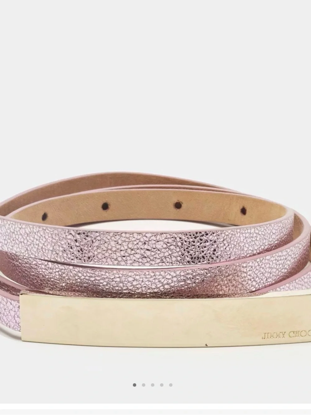 Jimmy Choo Metallic Rose Gold Leather Wrap Belt with Gold Bar